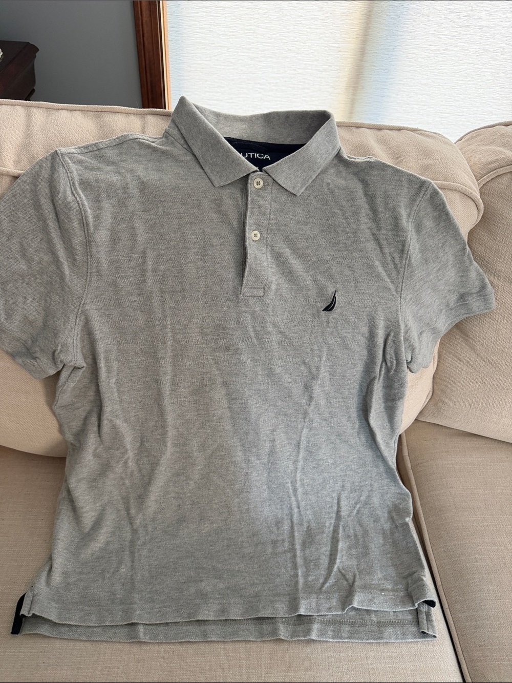 Nautica Men's Light Gray Polo with Navy Sail Logo